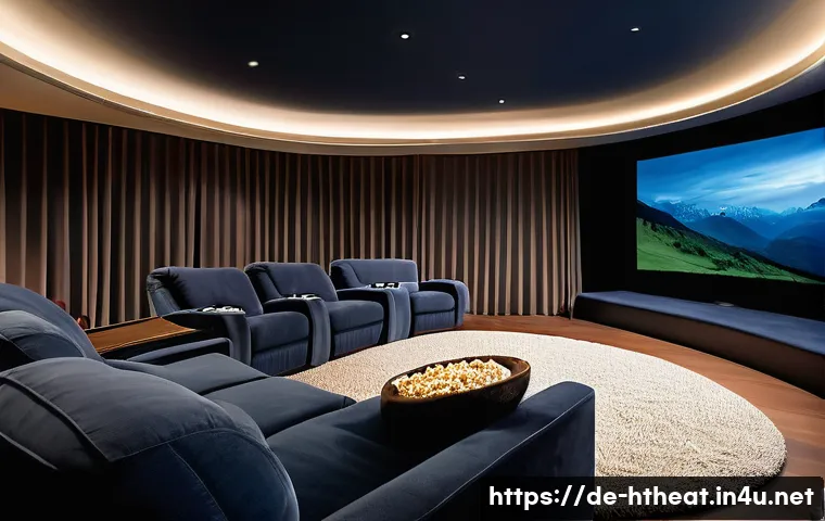 홈시어터 시스템 구축 - **Prompt 1: The Ultimate Cinematic Immersion**
    A wide shot of a luxurious and modern home cinema...