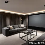 Home 22 전용 방 홈시어터 방음 공사 - A modern German home cinema room with carefully designed acoustic treatment: walls covered with dark...
