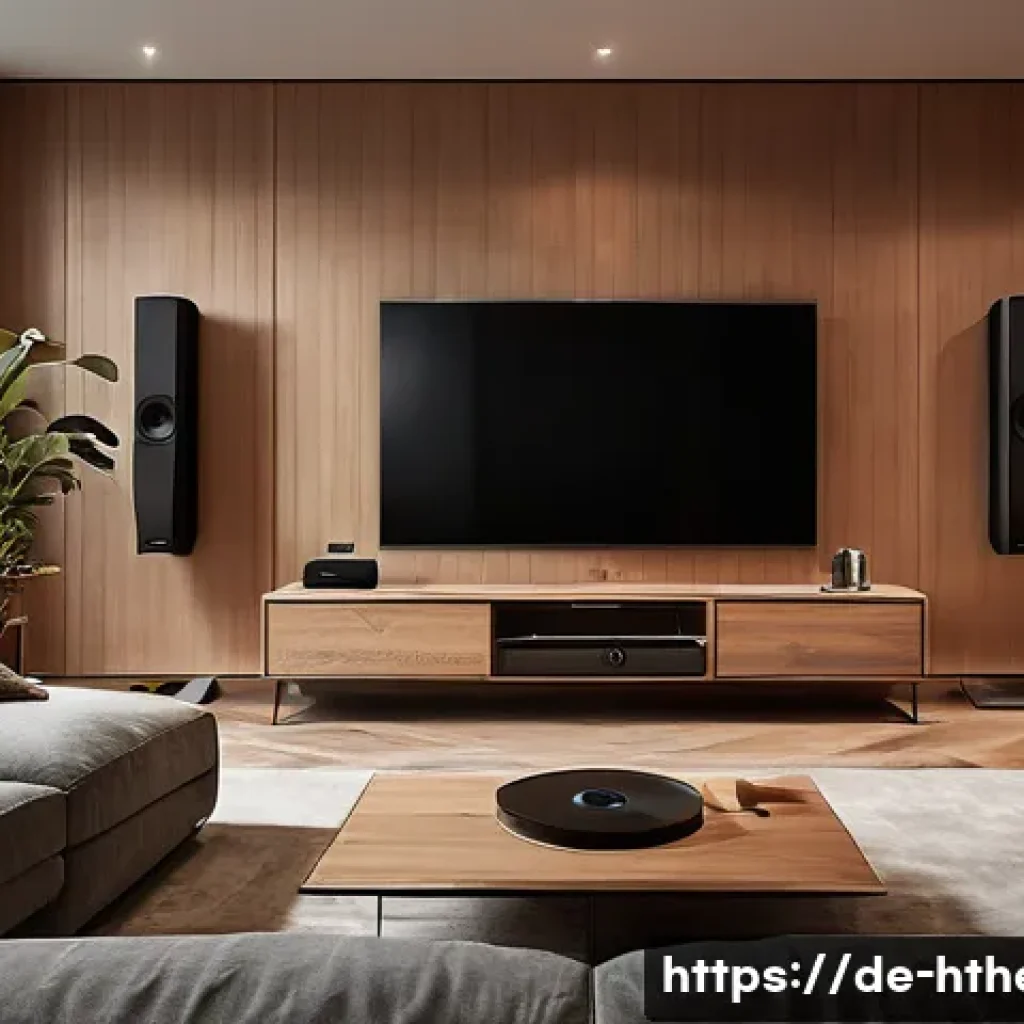 홈시어터 스피커 브랜드 비교 - A modern home cinema setup in a stylish living room with a sleek, elegant KEF speaker featuring Uni-...
