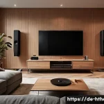 Home 18 홈시어터 스피커 브랜드 비교 - A modern home cinema setup in a stylish living room with a sleek, elegant KEF speaker featuring Uni-...