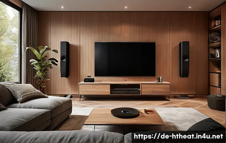 홈시어터 스피커 브랜드 비교 - A modern home cinema setup in a stylish living room with a sleek, elegant KEF speaker featuring Uni-...
