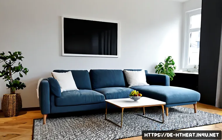 5 1채널 홈시어터 - Photorealistic modern German living room featuring a complete